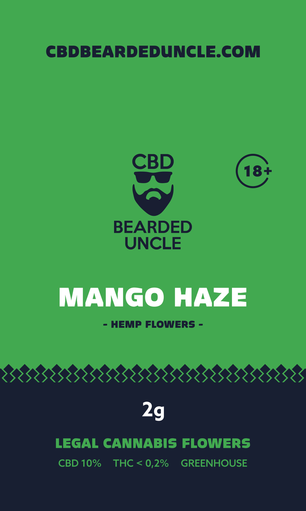 BEARDED UNCLE MANGO HAZE GREENHOUSE CBD 10% a THC 0,2% 2g