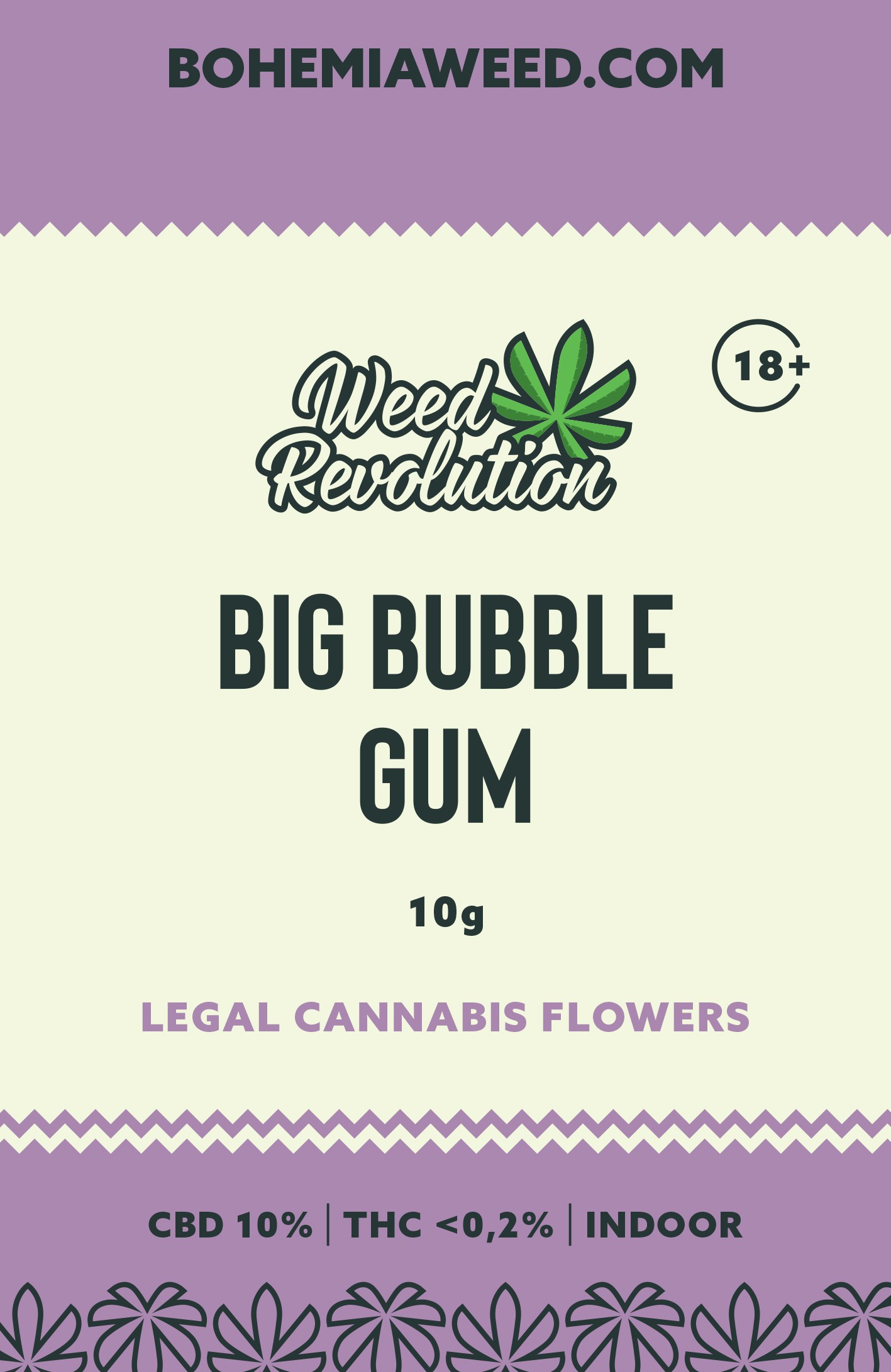WEED REVOLUTION BIG BUBBLE GUM INDOOR CBD 10% a THC 0,2% 10g 