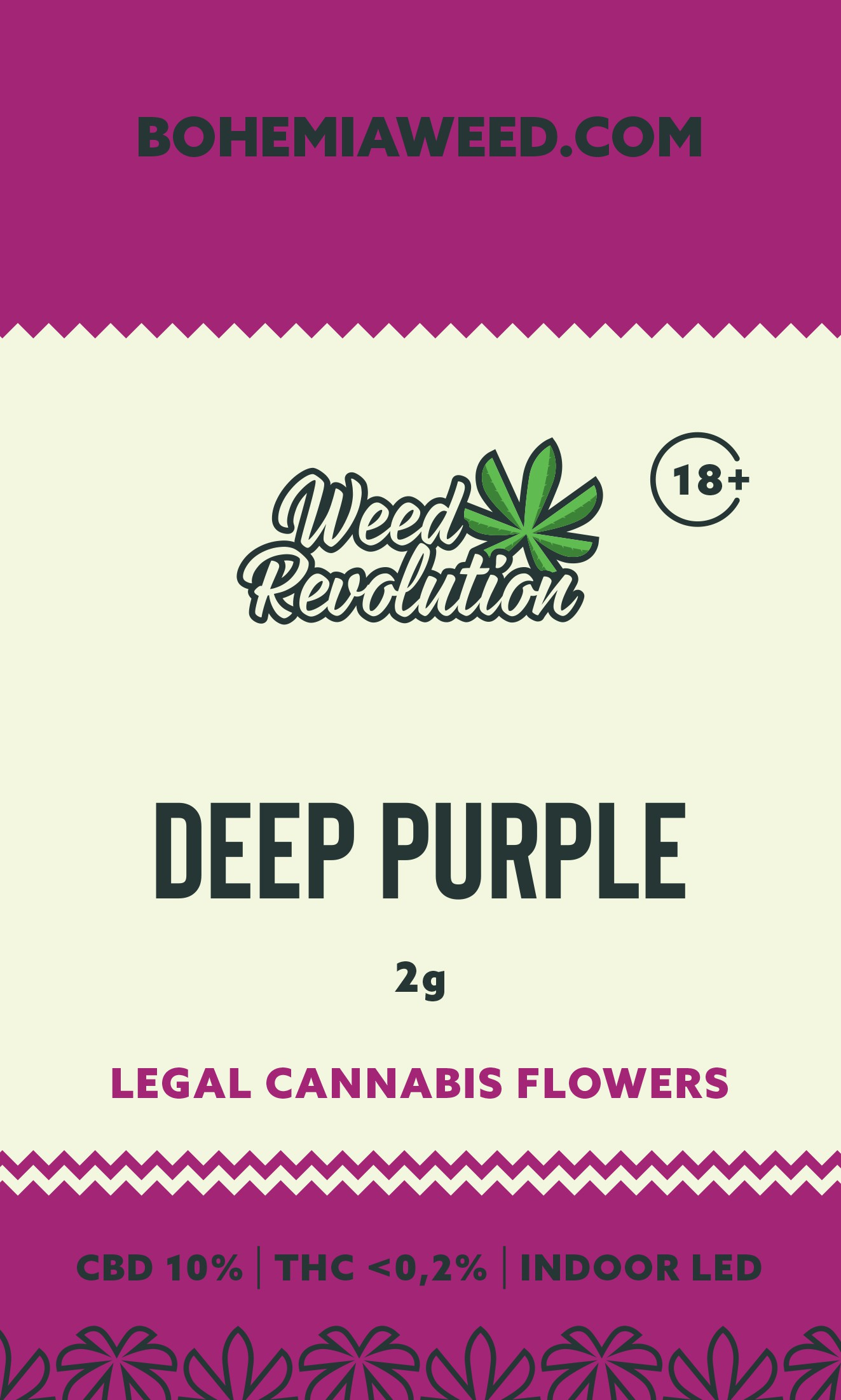 WEED REVOLUTION DEEP PURPLE INDOOR LED CBD 10% a THC 0,2% 2g 