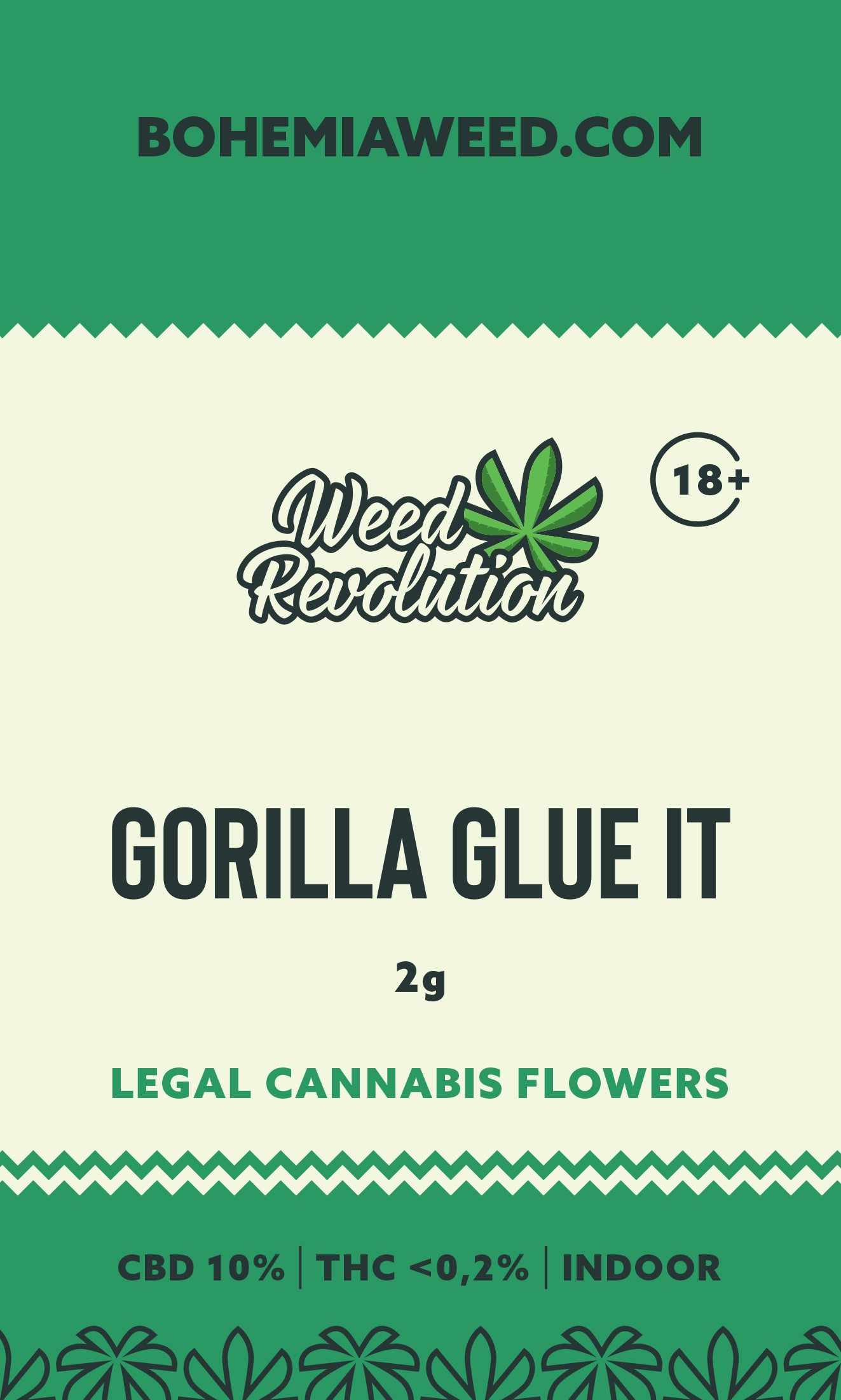 WEED REVOLUTION GORILLA GLUE IT INDOOR CBD 10% a THC 0,2% 2g 