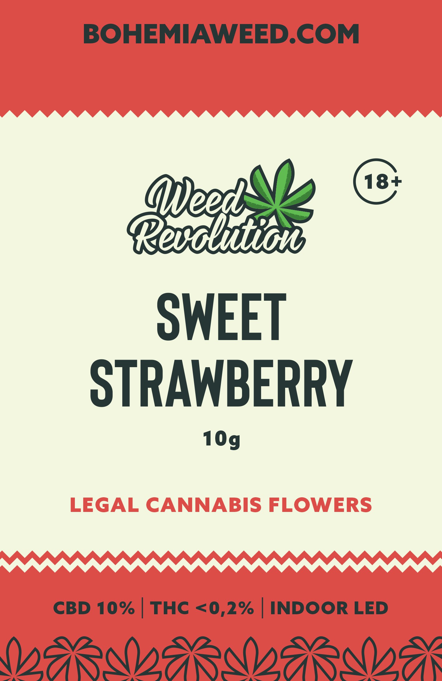 WEED REVOLUTION SWEET STRAWBERRY INDOOR LED CBD 10% a THC 0,2% 10g