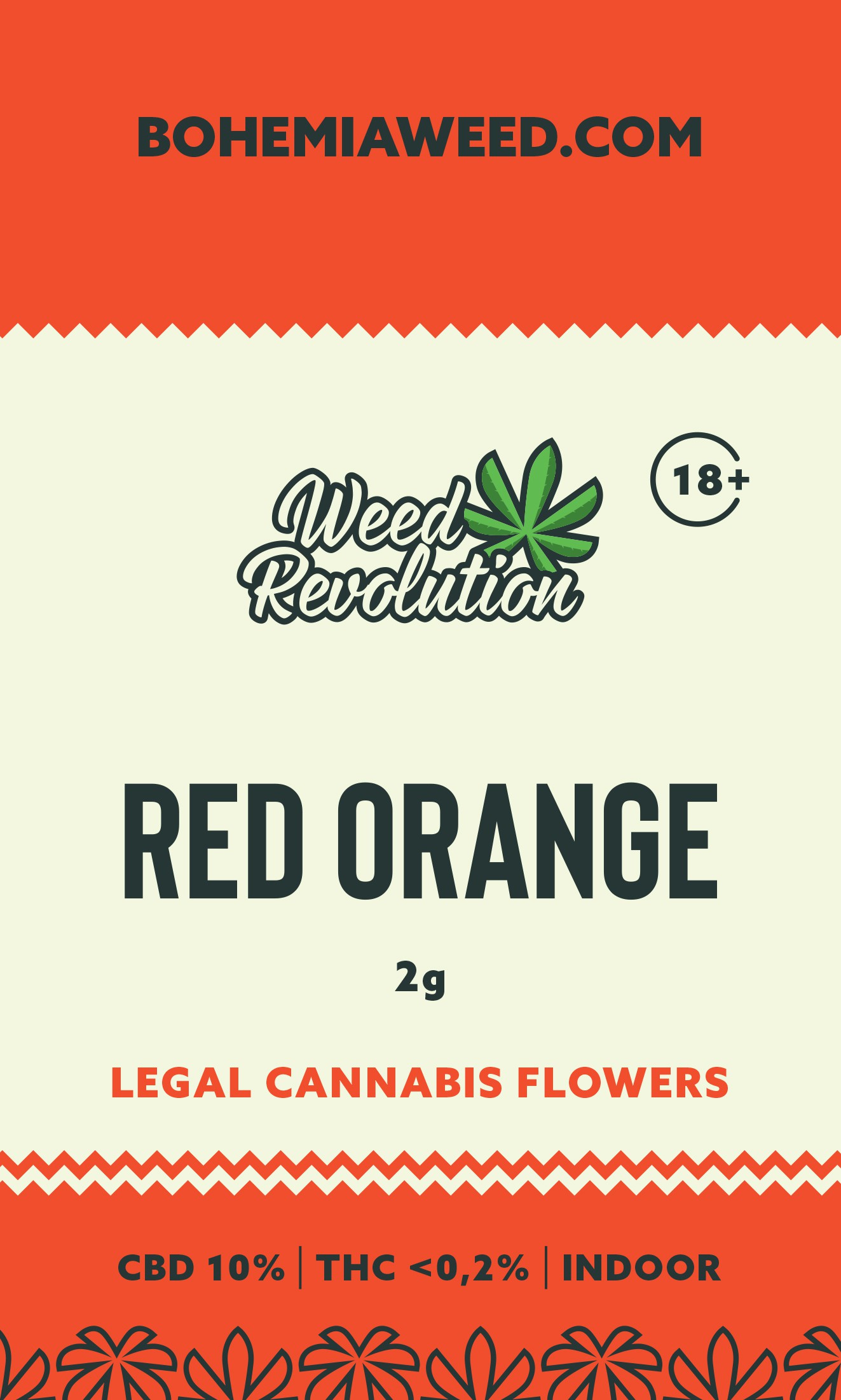 WEED REVOLUTION RED ORANGE INDOOR CBD 10% a THC 0,2% 2g 