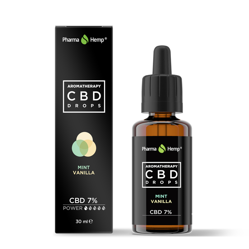 CBD drops aromaterapia 7% 2100mg 30ml mäta a vanilka Pharma Hemp