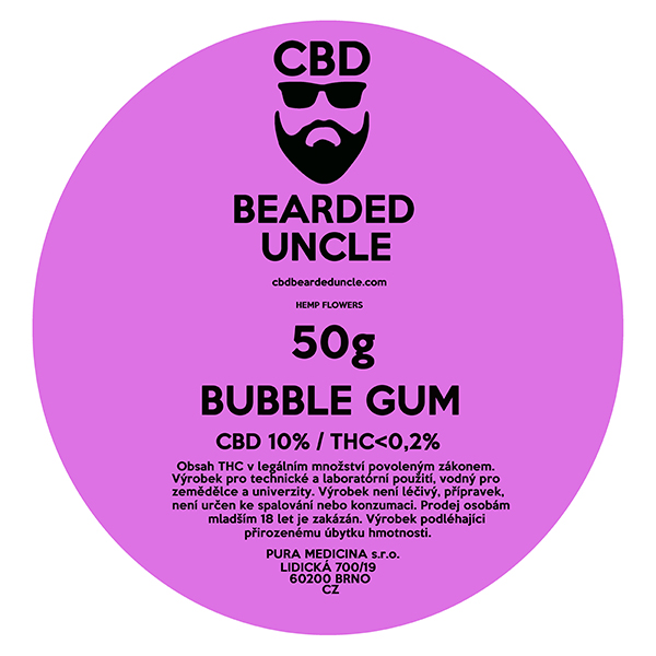 CBD konopný kvet weed BUBBLE GUM 50g BEARDED UNCLE